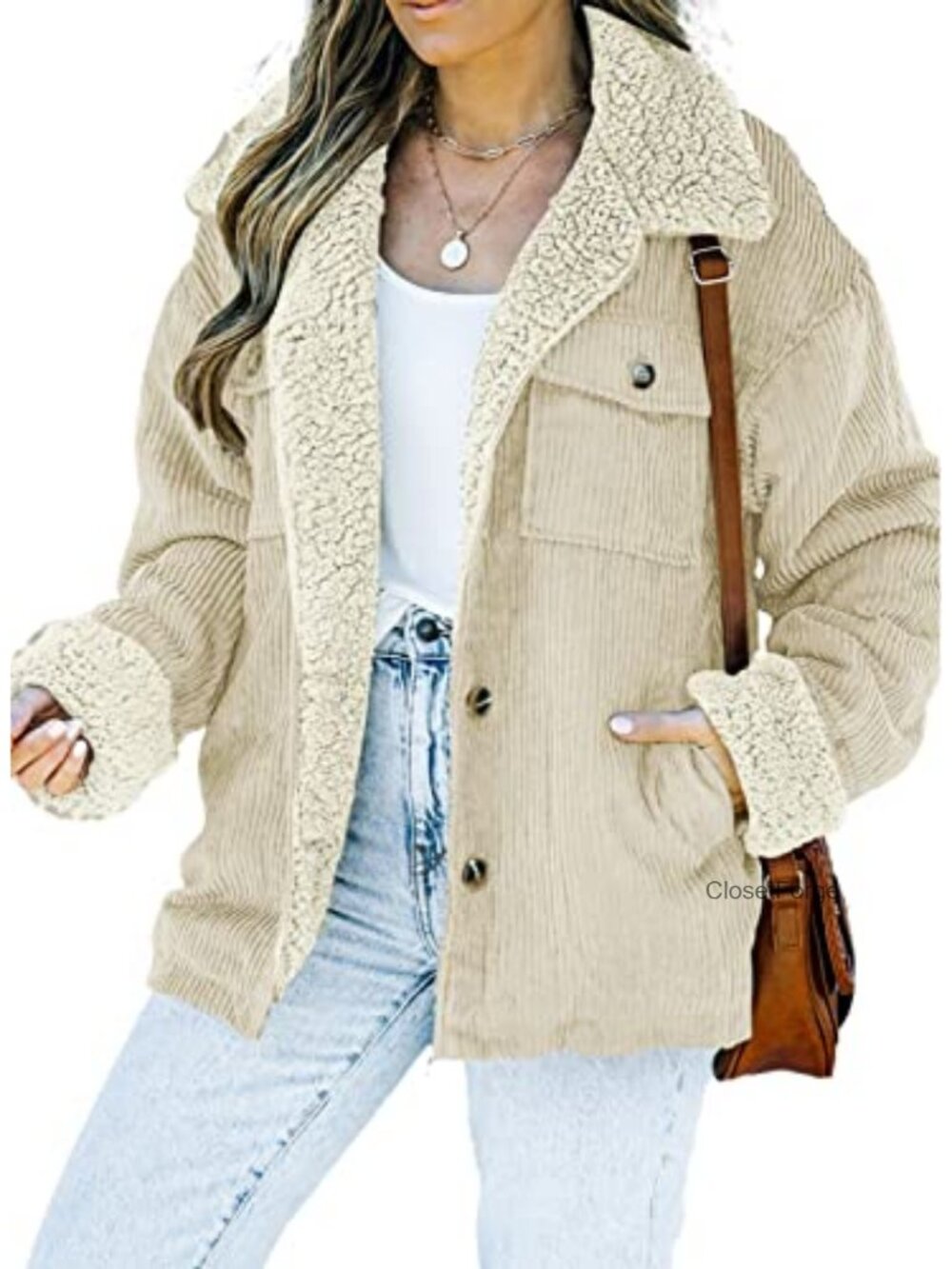 Corduroy Sherpa Lined Fleece Jacket Button Front Loose Boyfriend Coat